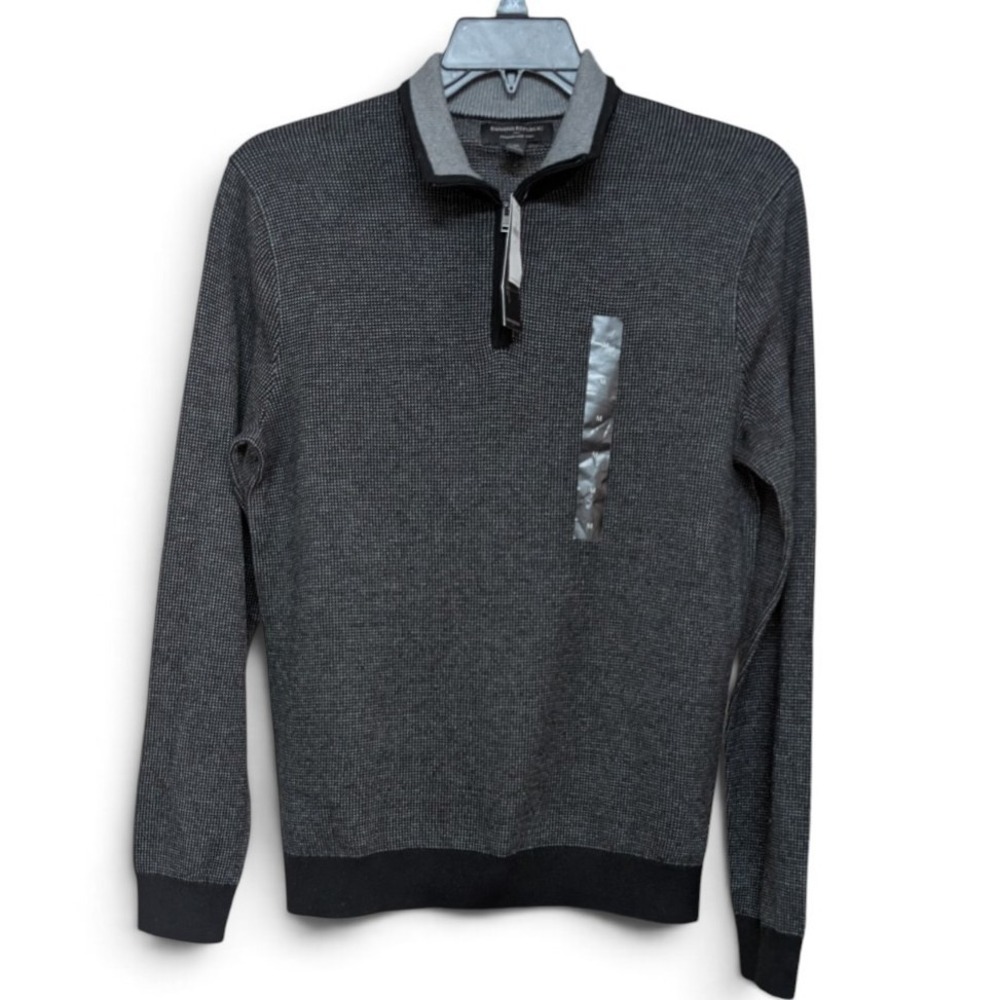 Banana Republic Sweater Mens M Gray Quarter Zip Silk Cashmere Blend NWT